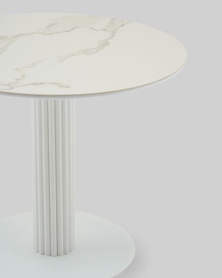 Стол круглый Терралино D90 верх керамика белый матовый, основание металл белый