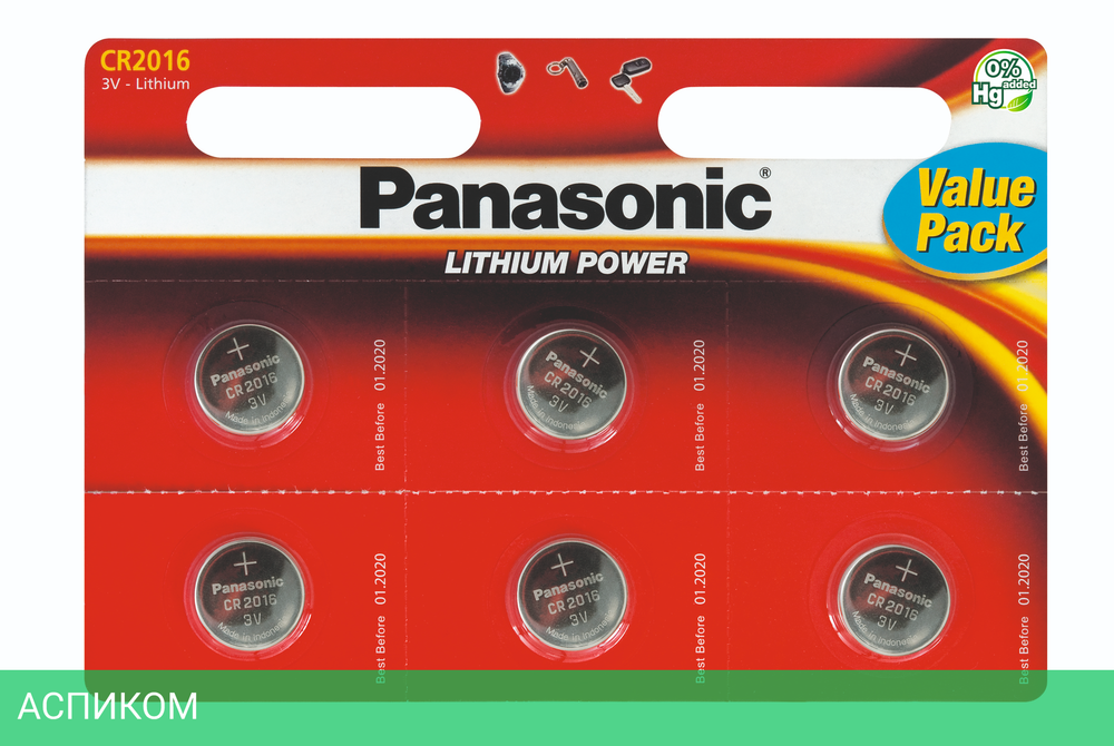 Батарейка Panasonic Lithium CR2016 BL6 (CR-2016EL/6BW)