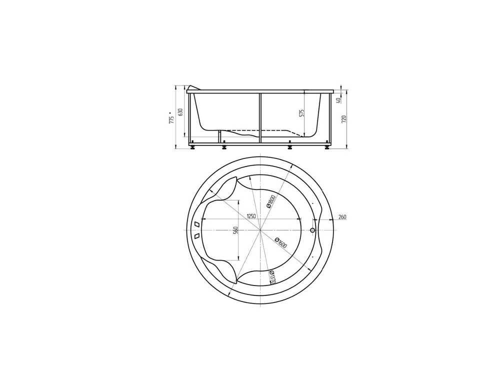 Ванна акриловая круглая АУРА 180 AQUATEK (с каркасом и фронтальной панелью)