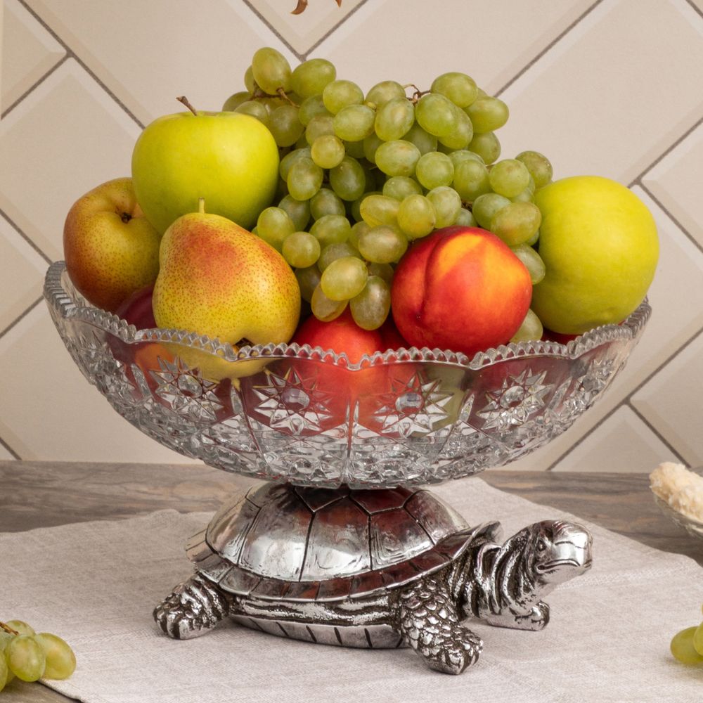 Фруктовница-конфетница Черепаха со стеклянной чашей 7373 Серебро