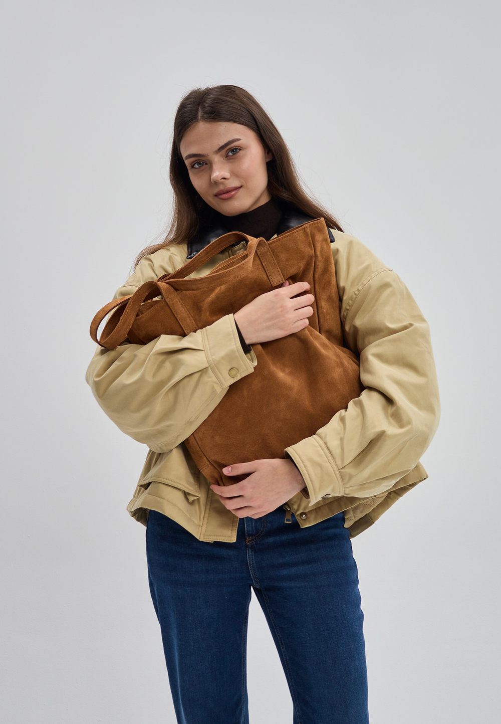 сумка шоппер коричневый замша