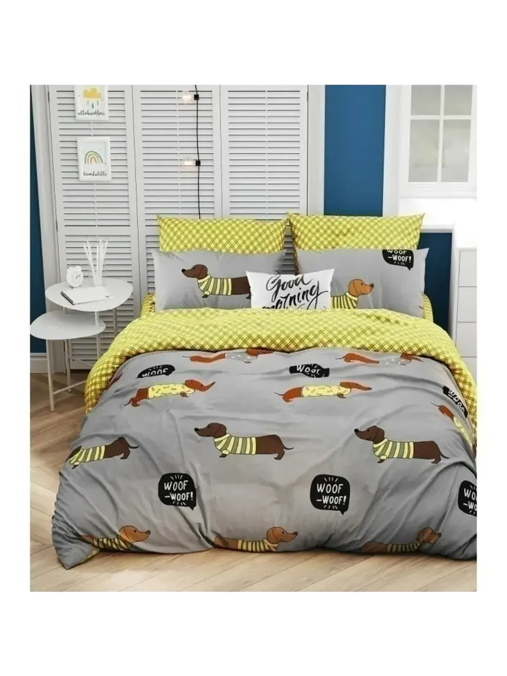 Пододеяльник поплин Сказка "Таксик/Клеточка" 1,5-спальный на молнии 145x215 см