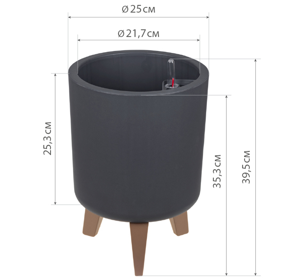 Кашпо ФЛОРИАН высокое с автополивом на ножках D250 мм 11л М3157