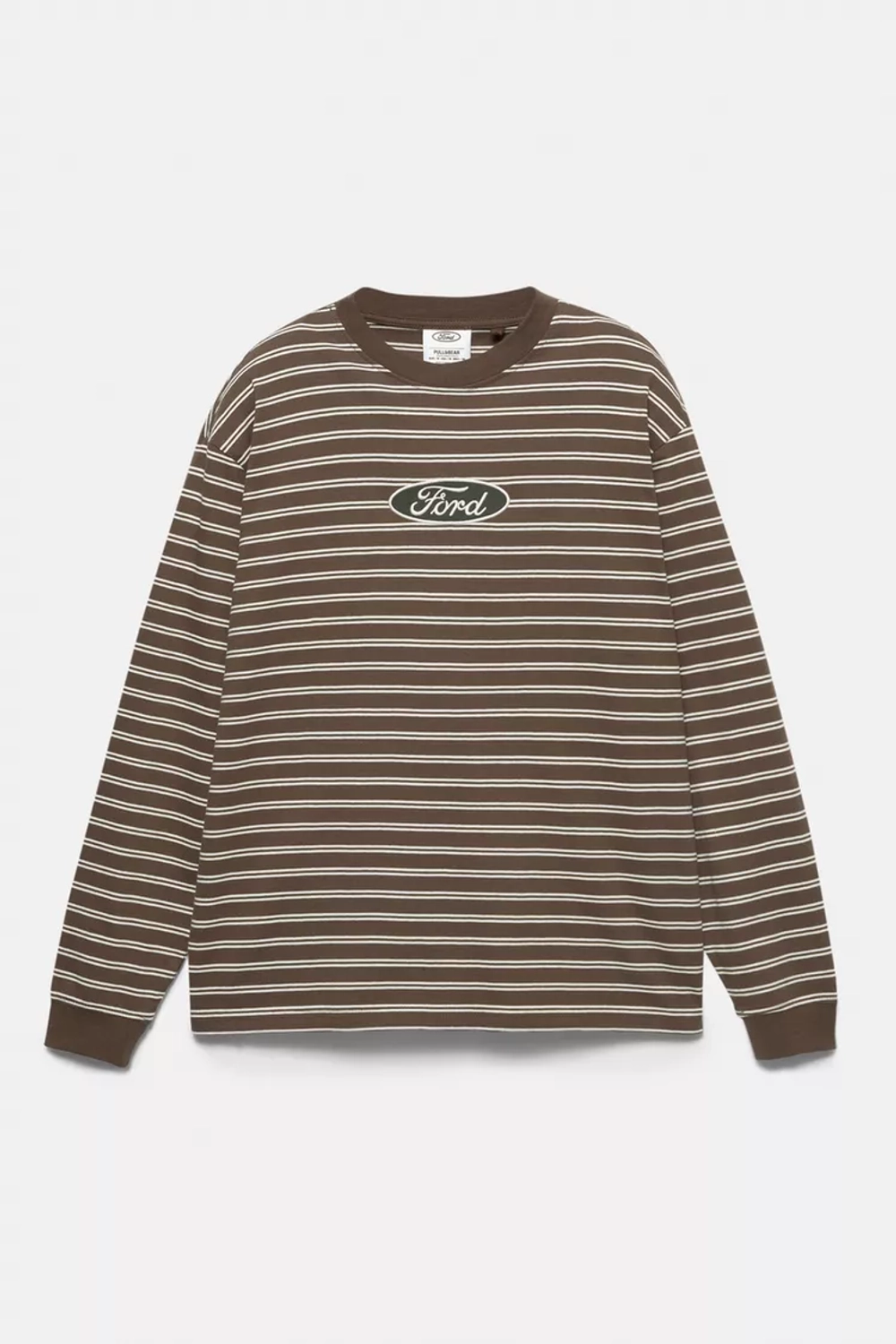 PULL&BEAR Футболка в полоску с длинным рукавом Ford, коричневый