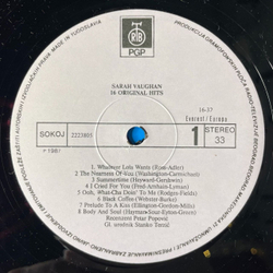 Винтажная виниловая пластинка LP Sarah Vaughan 16 Original Hits (Югословакия 1987)