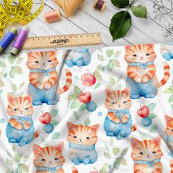 Ткань премиум атлас акварельные коты