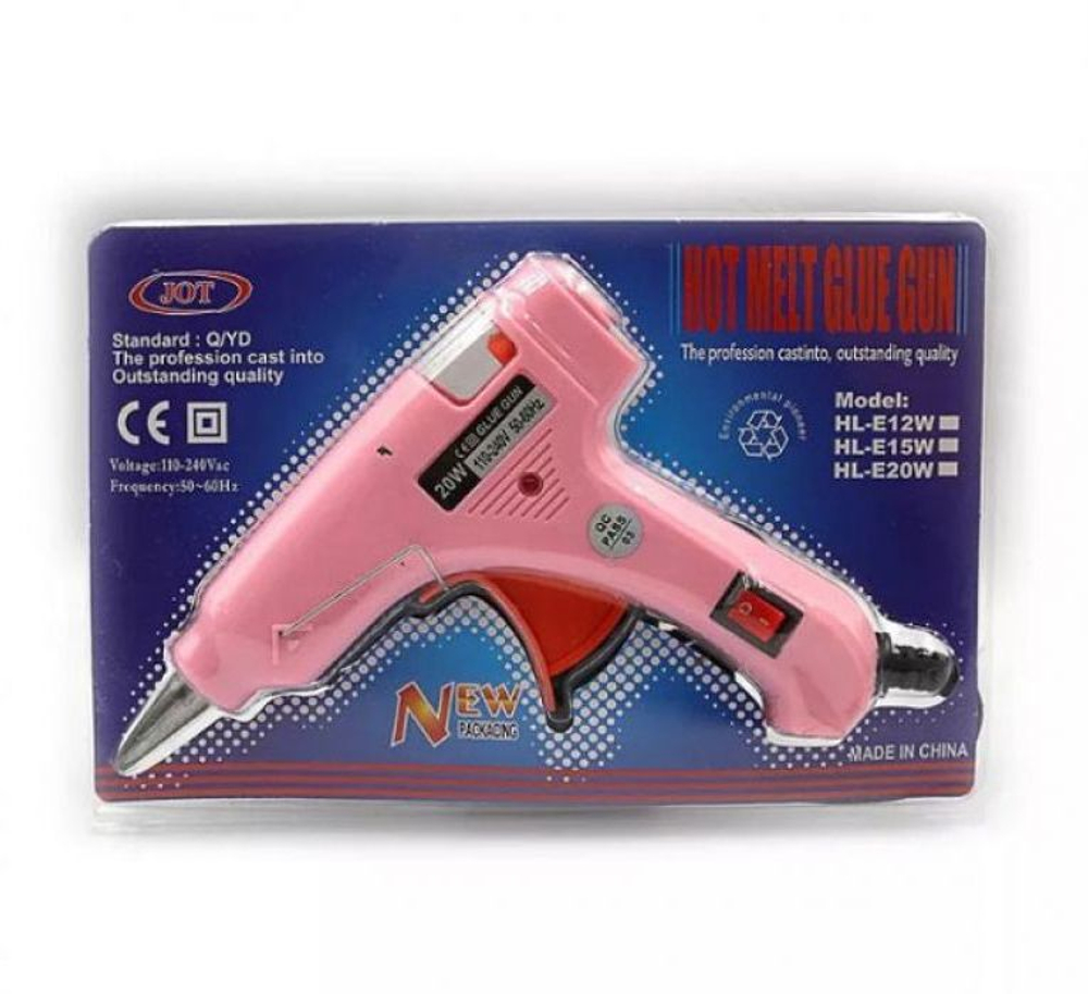 Клеевой пистолет маленький (7мм) с кнопкой, 20W. розовый