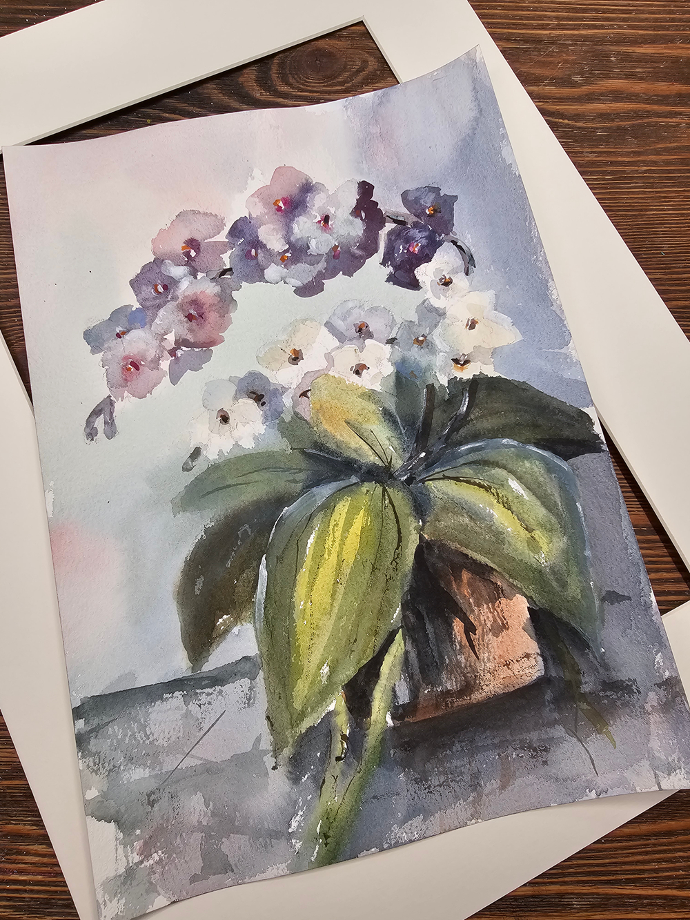 Картина авторская акварельная в паспарту 30х40 см на стену для интерьера "Фаленопсис"