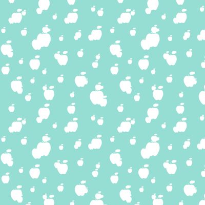 Белые яблочки на голубом фоне. White apple silhouettes on blue background