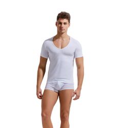 Мужская футболка белая с глубоким вырезом GAUVINE 5001