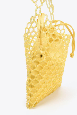 ZARA МИНИ-СУМКА-МЕШОК С БУСИНАМИ, ЖЕЛТЫЙ
