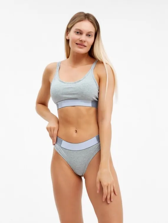 Комплект женский (топ с тонкими лямками, трусы), цвет серый МИКС, размер 44-46
