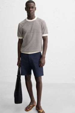 ZARA ШОРТЫ-БЕРМУДЫ ЧИНОС КЛАССИЧЕСКОГО КРОЯ, МОРСКОЙ СИНИЙ