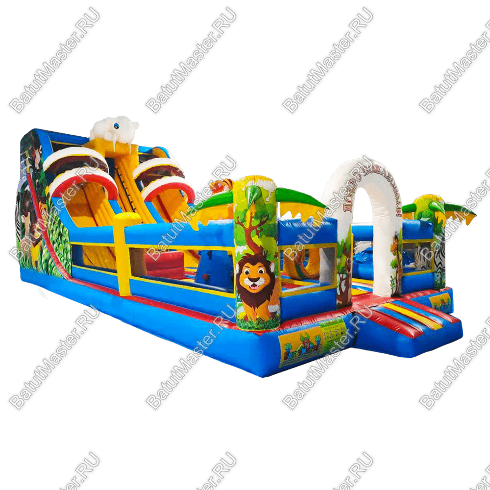 Коммерческий надувной батут "Слоник со скалодромом" 12*5*5,5 м СЛОН 3D