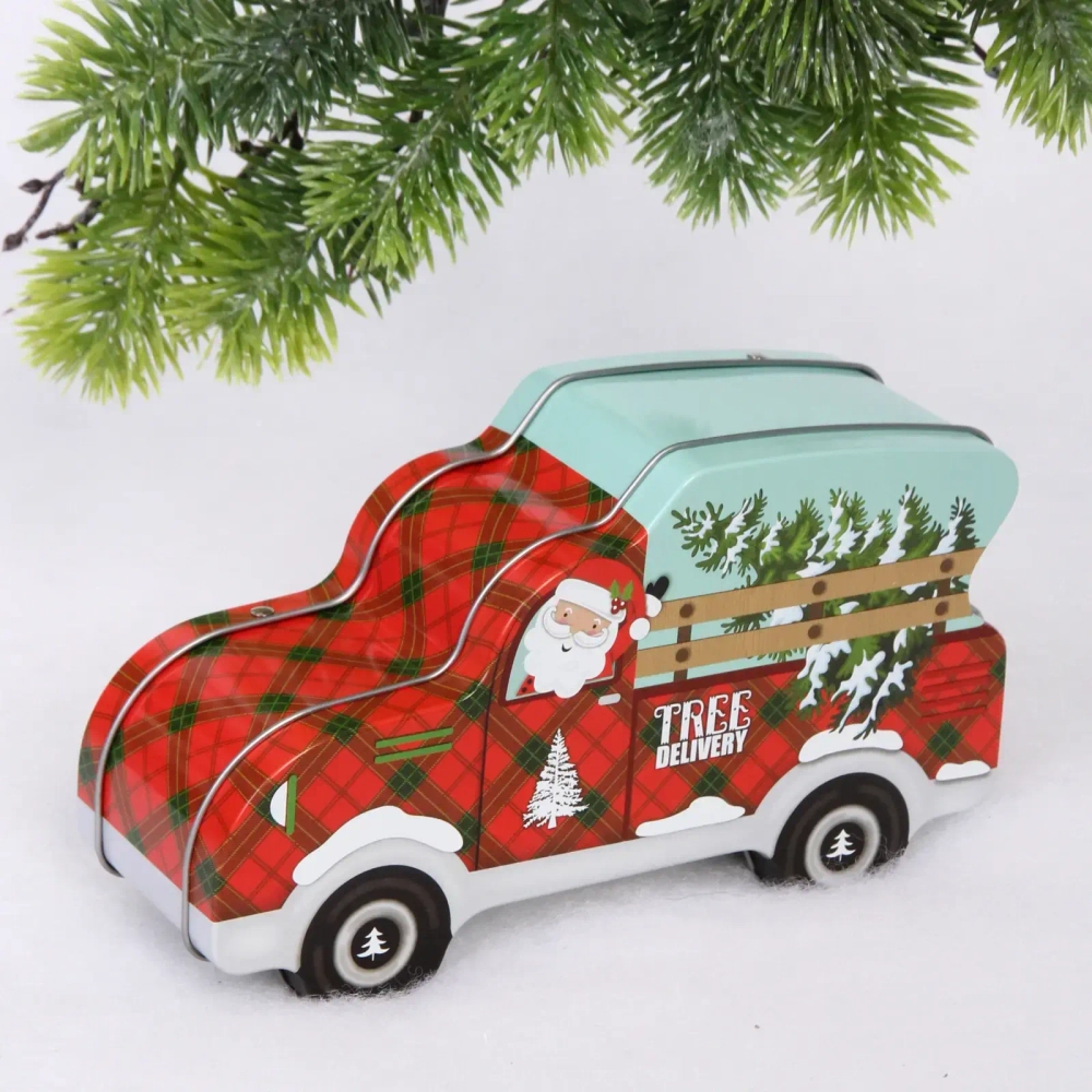 Банка жестяная «Грузовичок с елкой» 19*11*6см