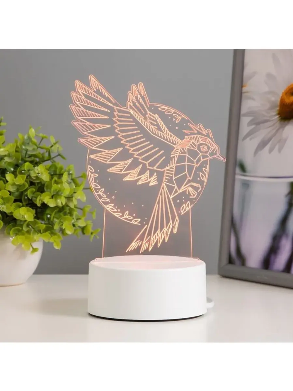 Светильник 3D ночник RISALUX «Птица», LED RGB, от сети, 13.5