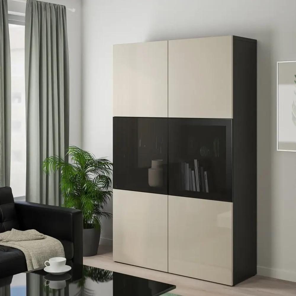 Книжный шкаф - BESTÅ/ BESTА IKEA/ БЕСТА/БЕСТО ИКЕА, 193х120 см, черный/светло-бежевый