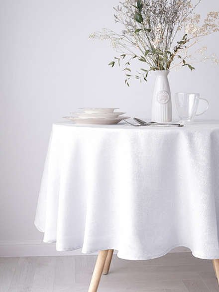 Скатерть DeNASTIA D180 Жаккард белый (эффект потёртости)