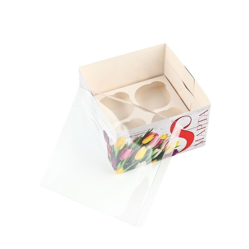 Коробка для капкейка "8 Марта", 16*16*10 см