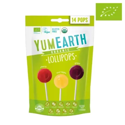 Леденцы органические на палочке YumEarth "вишня, яблоко, виноград" 14 шт., 87 г