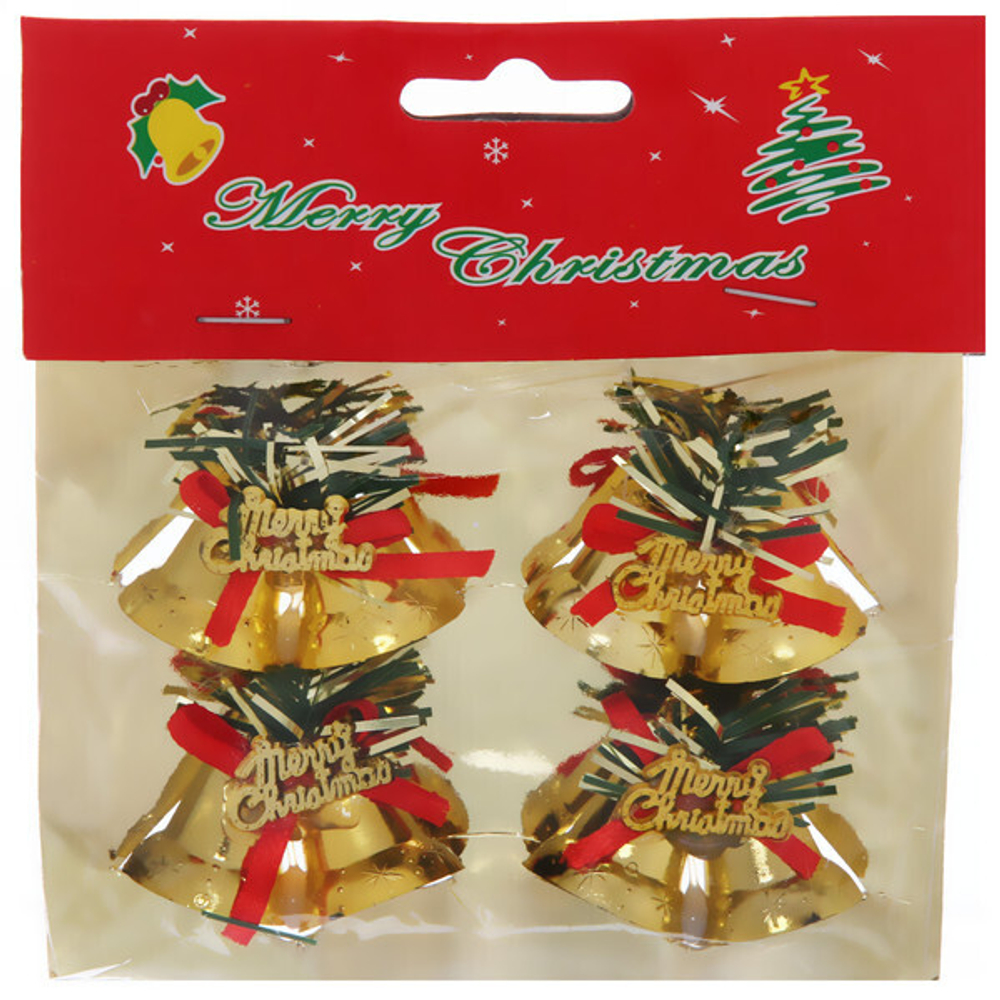 Украшение «Колокольчики с хвоей» 2,3 см золото (набор 4 шт)