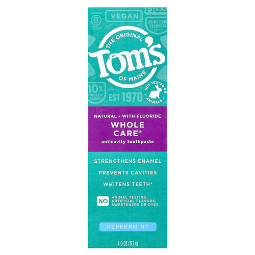 Tom's of Maine, Whole Care®, натуральная зубная паста от кариеса с фтором, перечная мята, 113 г (4 унции)