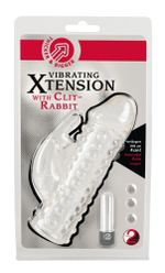 Насадка на пенис с клиторальным вибростимулятором Vibrating XTension with Clit-Rabbit - 17 см.