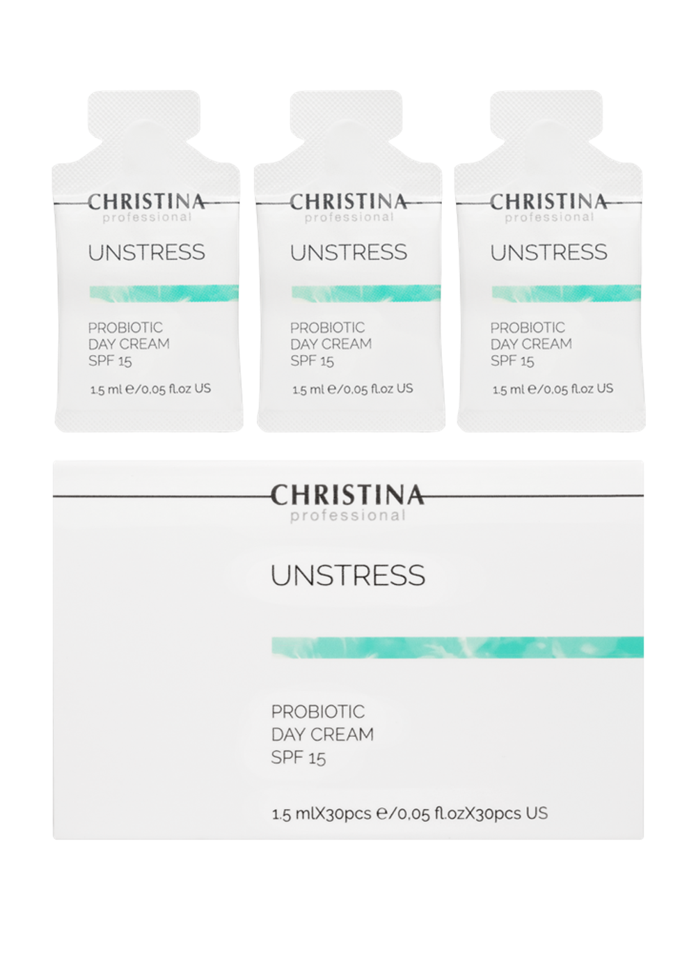 CHRISTINA Unstress-Probiotic day cream SPF-15 sachets kit 30 pcs