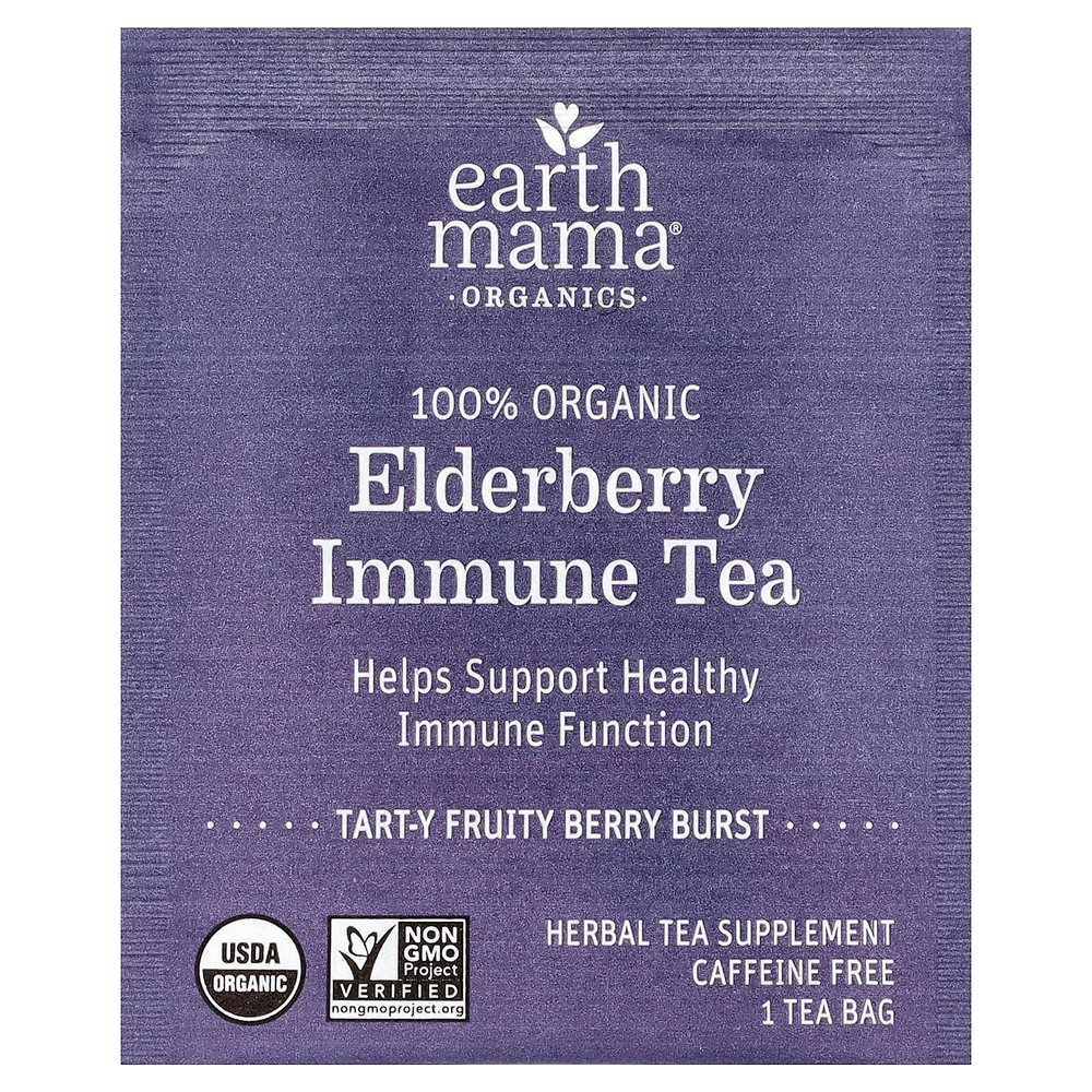 Earth Mama, Organics, 100% чай из органической бузины для укрепления иммунитета, с фруктово-ягодным вкусом, без кофеина, 16 чайных пакетиков, 28 г (0,98 унции)