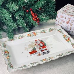 Lenardi 205-302 Прямоугольное блюдо 35,5см НОВЫЙ ГОД в под.уп.(х8)Фарфор