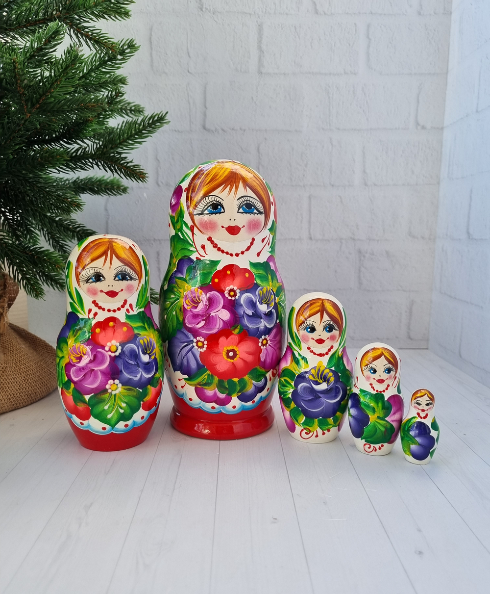 Матрешка 5мест 18см цветы
