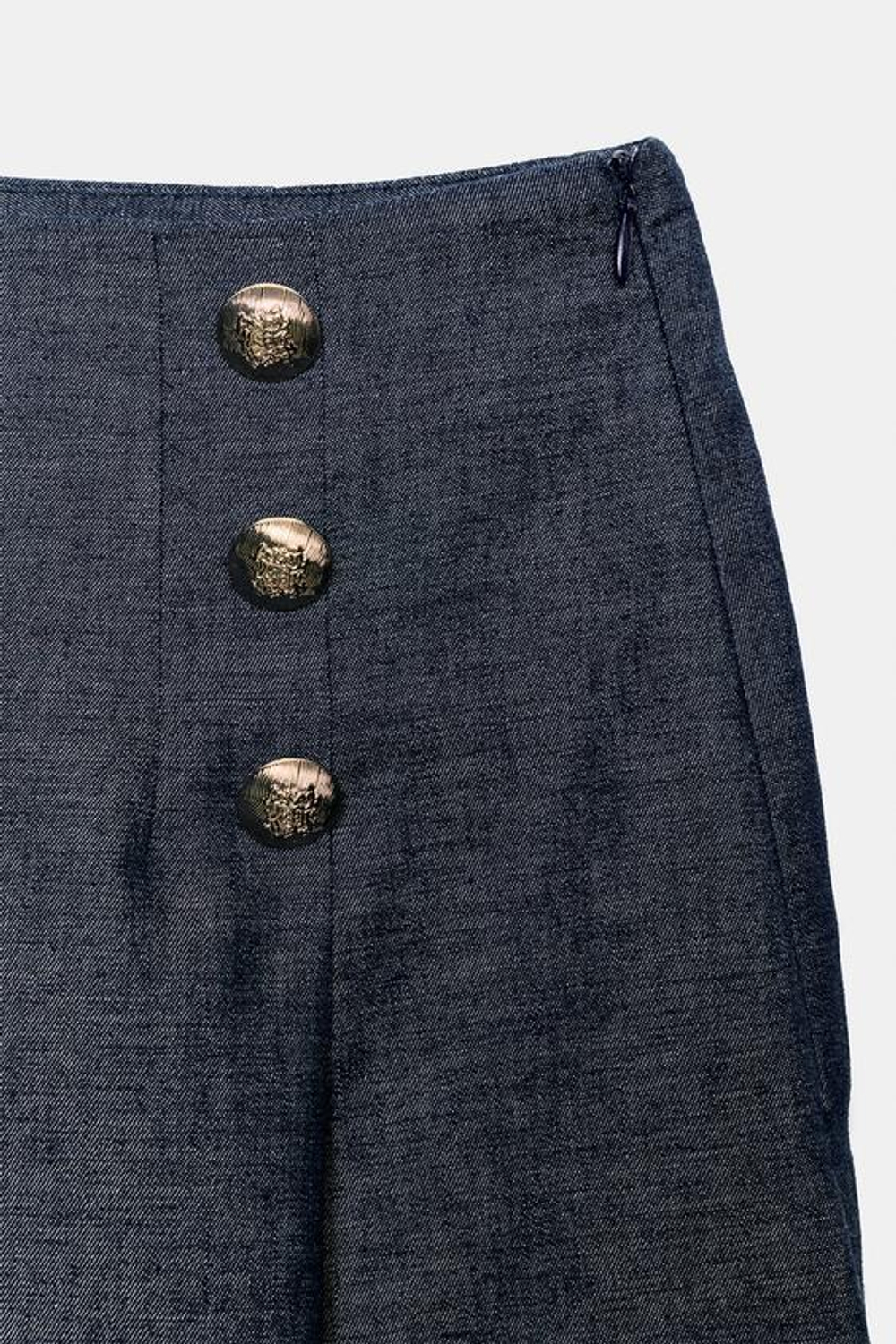 ZARA УДЛИНЕННЫЕ ШОРТЫ ИЗ ЛЬНА С ПУГОВИЦАМИ, ИНДИГО