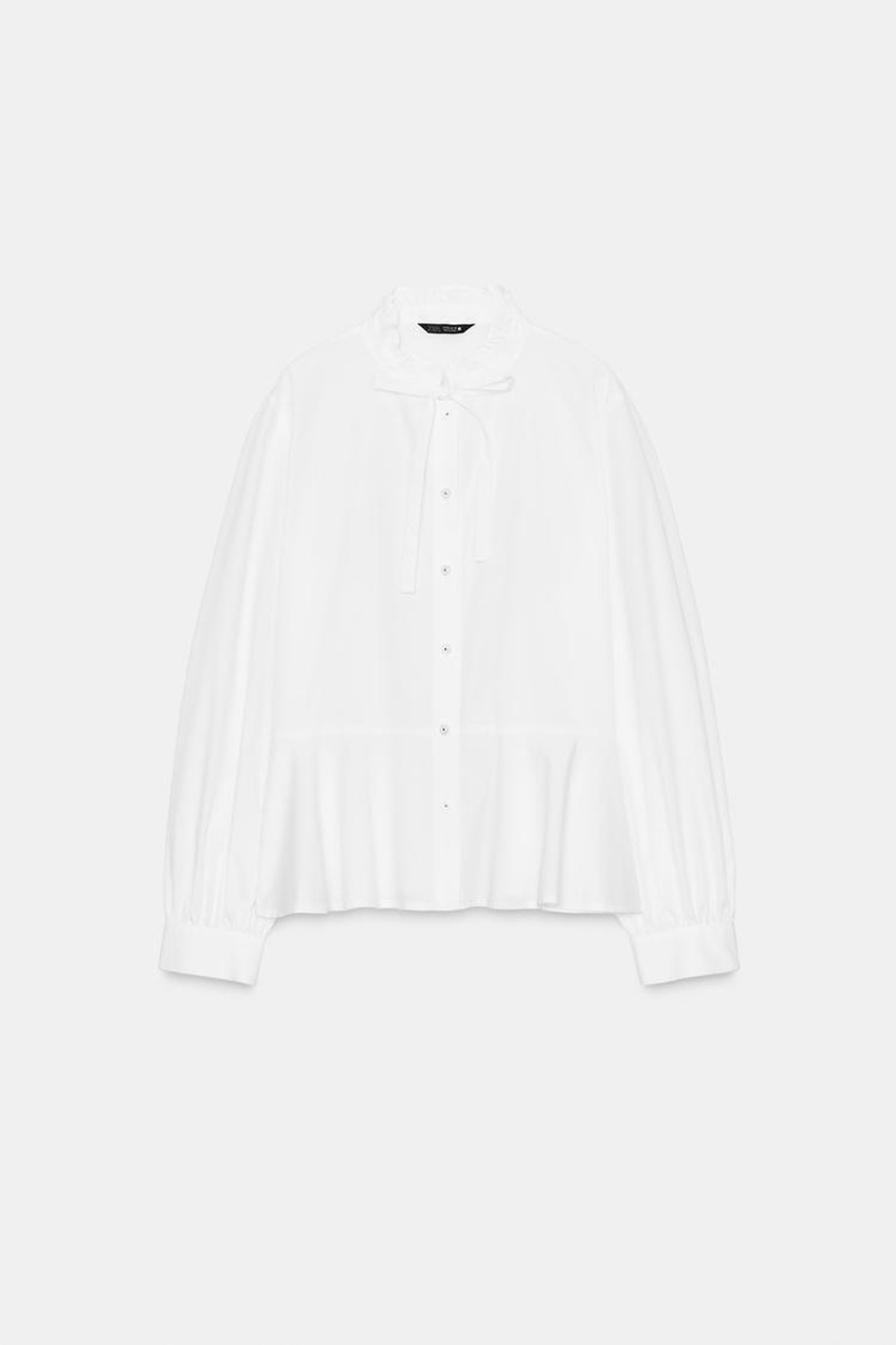 ZARA РУБАШКА ИЗ ПОПЛИНА С БАНТОМ, БЕЛЫЙ