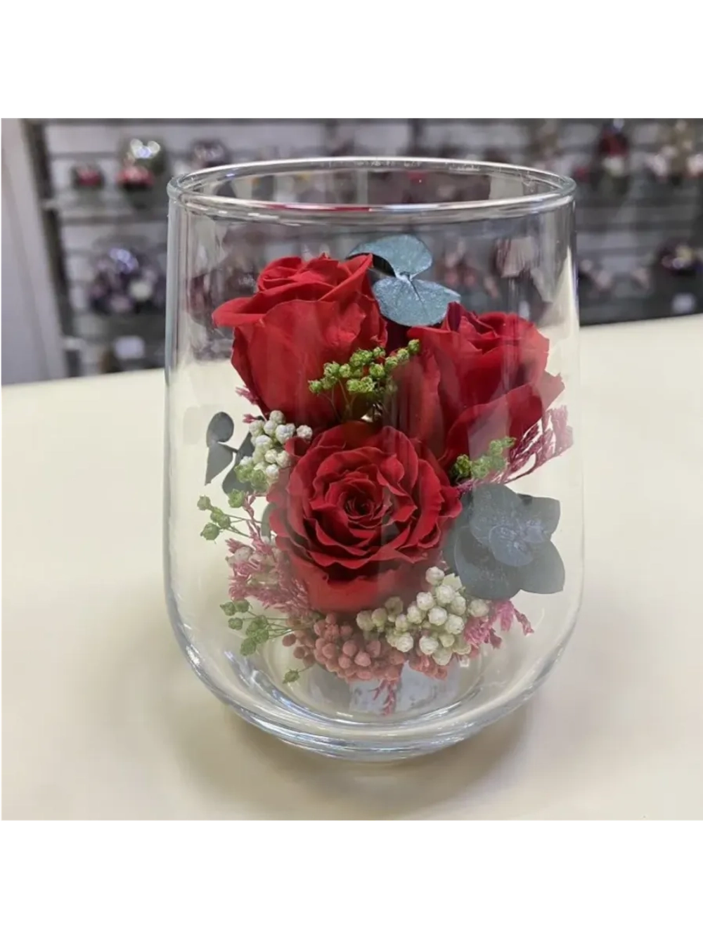 натуральные кустовые розы в стекле, вакуум*