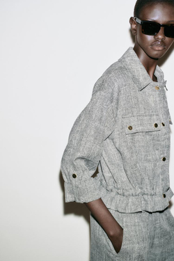 ZARA ПЕСТРАЯ КУРТКА САФАРИ, СЕРЫЙ МЕЛАНЖ