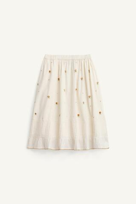 ZARA ЮБКА С ЦВЕТОЧНОЙ ВЫШИВКОЙ, ЭКРЮ
