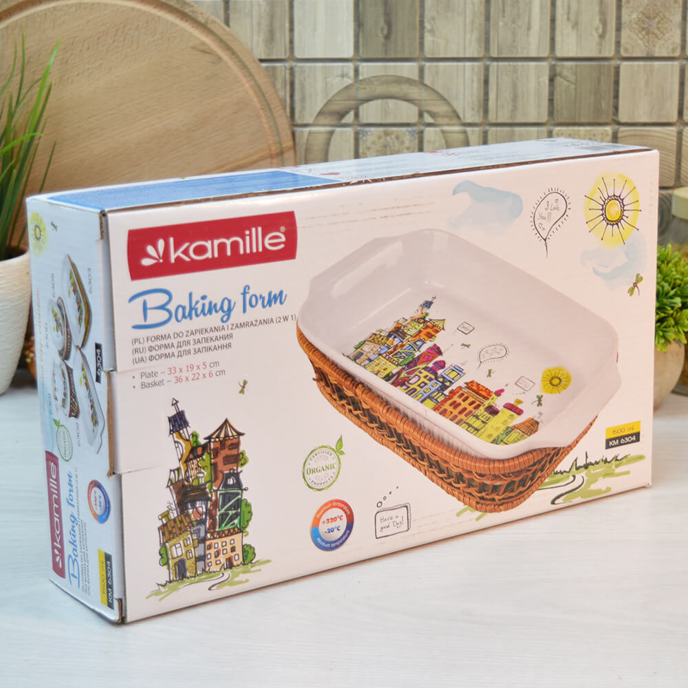 Форма для запекания 35,5*18*5см 1,5л прямоугольная, с ротанговой корзинкой