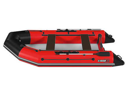 Лодка ПВХ X-River Rocky 375 НДВД + усиленное дно и баллон, красно-черный/фурнитура черная