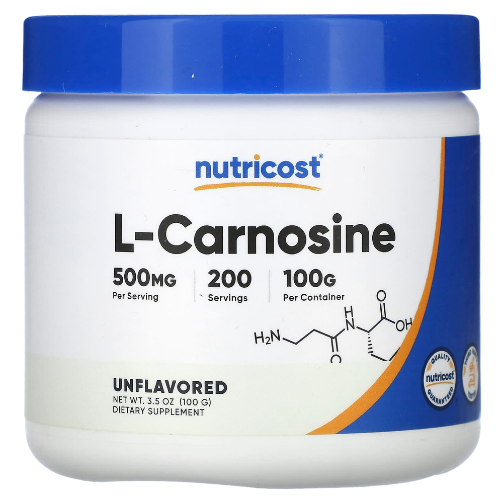 Nutricost, L-карнозин, без добавок, 100 г (3,5 унции)