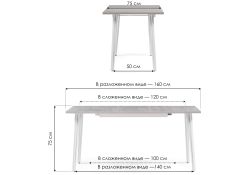 Стол раскладной Денвер Лофт 120(160)х75х75 25 мм бетон / матовый белый