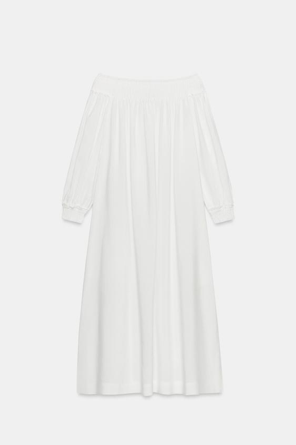 ZARA ПЛАТЬЕ МИДИ С ОТКРЫТЫМИ ПЛЕЧАМИ — ZW COLLECTION, БЕЛЫЙ