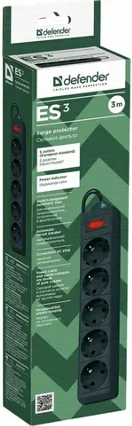 Сетевой фильтр питания 5-розеток 3-метра 10А Defender