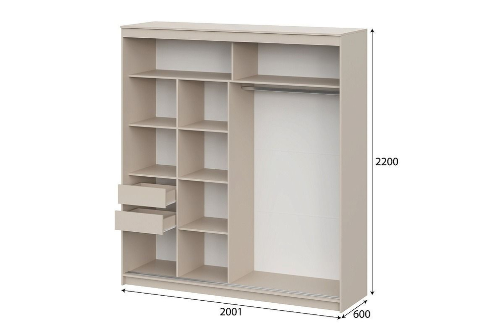 Шкаф-купе с зеркалом для одежды Белый текстурный 160х60х220 см