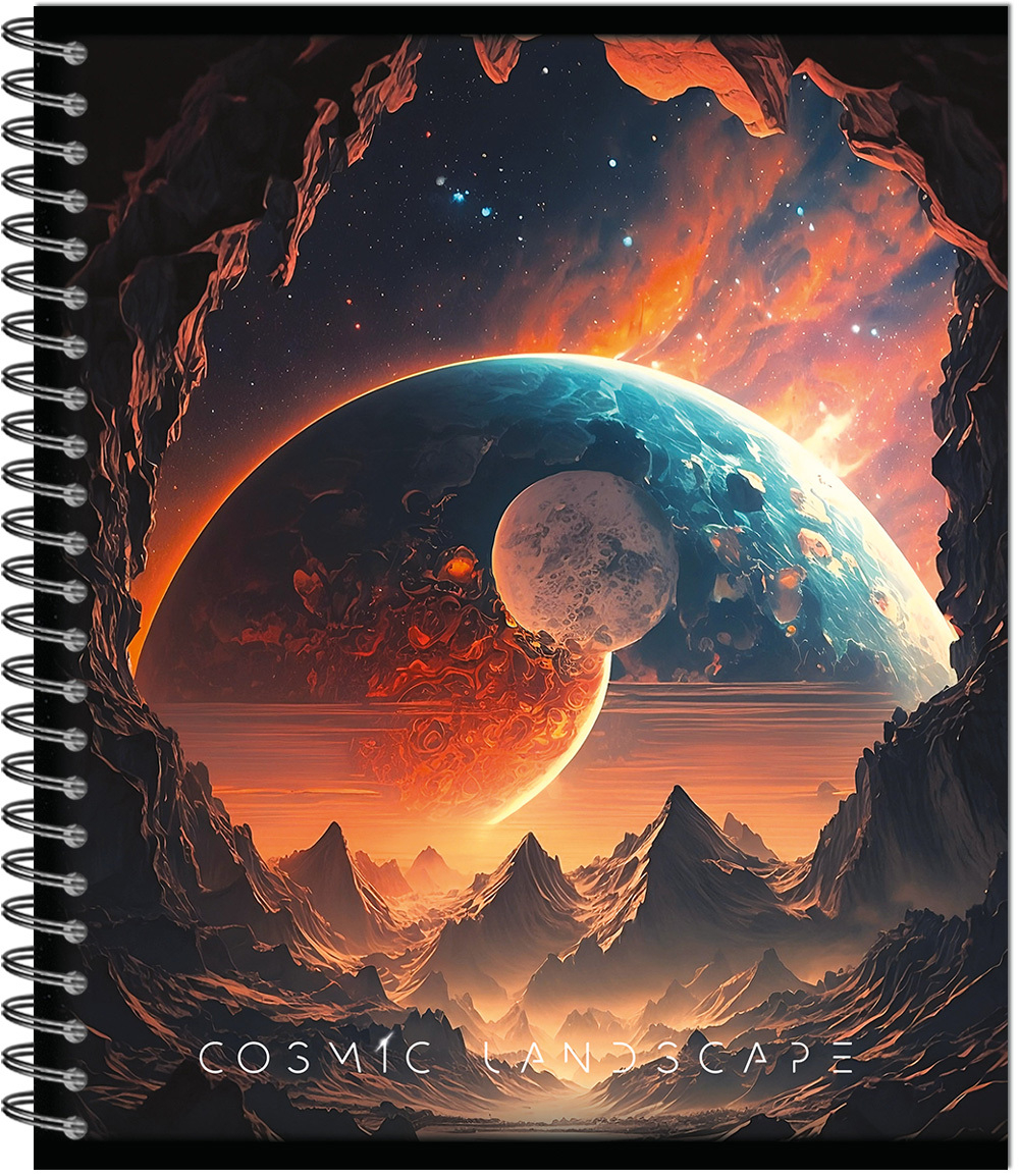 Тетрадь COSMIC LANDSCAPE 170х203, 48 л. гребень, , 4+0+выборочный УФ-лак, 4 диз