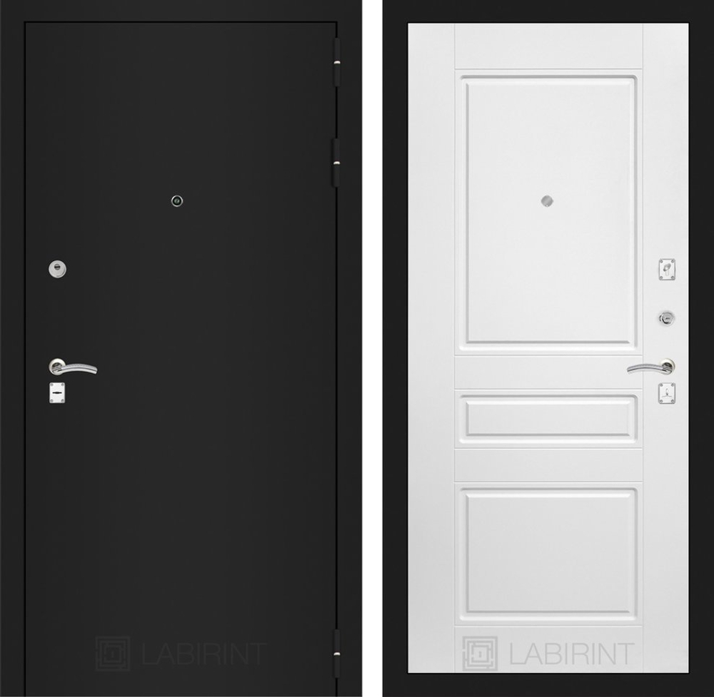 Входная металлическая дверь Лабиринт Classic (Классик) шагрень черная 03 - Белый Софт