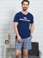 Мужской комплект с клетчатыми шортами (Размер: XXXL) (Цвет: темно-серый)