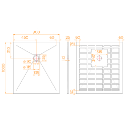 Душевой поддон прямоугольный STONE TRAY-G (900x1000)