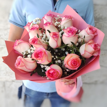 Букет из 15 розовых роз (Кения 40 см)