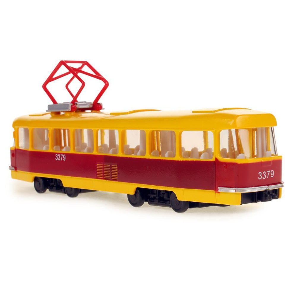 Модель ин. пласт. "Трамвай" 24см. свет-звук, двери, коробка CT12-428-2 (Технопарк)