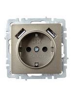 BRITE Розетка 1-местная с заземлением с защитными шторками 16А с USB A+A 5В 2,1А РЮш10-1-БрШ шампань IEK